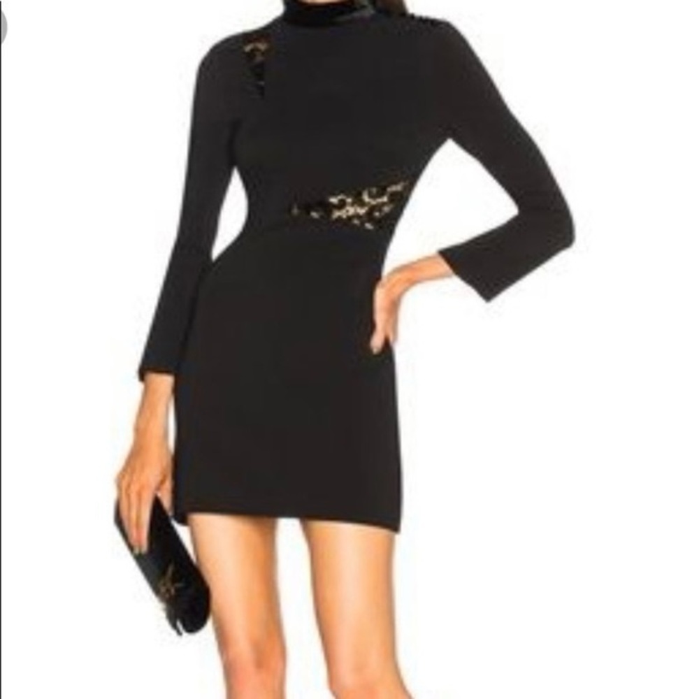 A.L.C. Black High-Neck Long-Sleeve Mini Dress with Lace Insets
